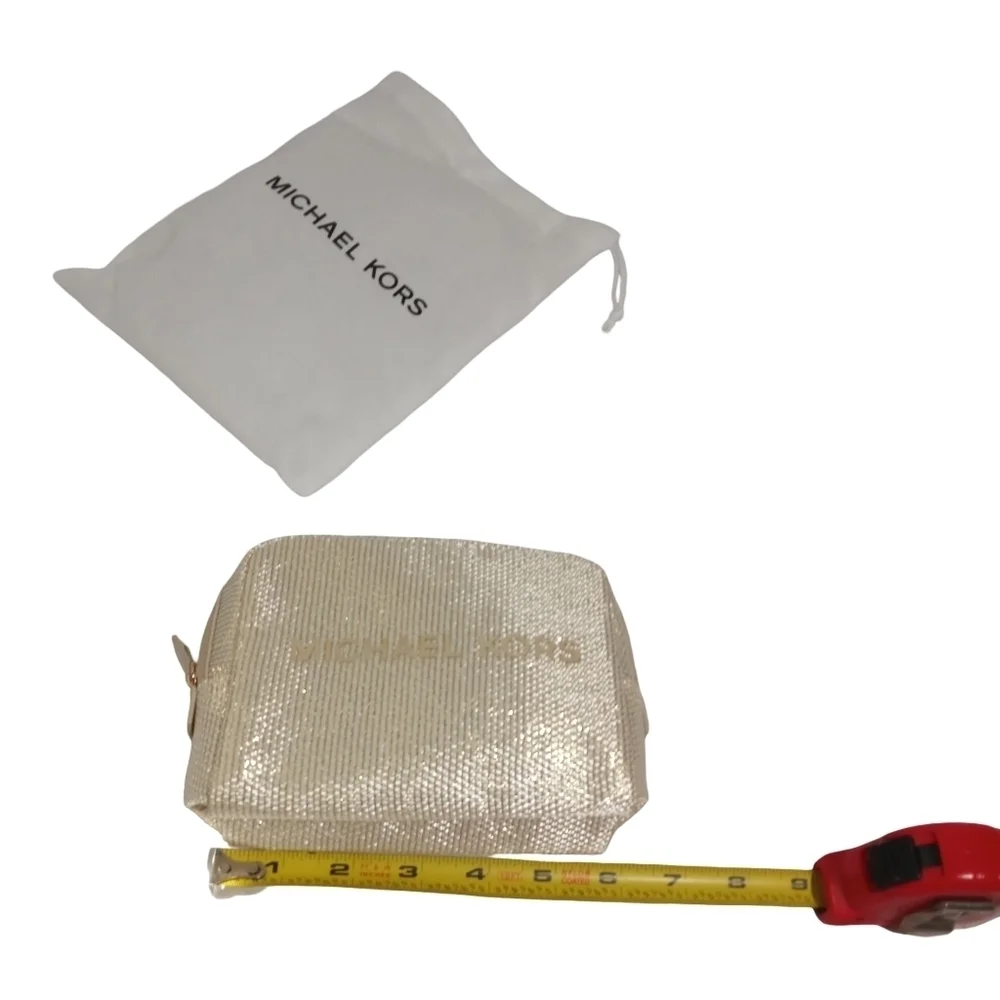 Michael Kors Gold Textured Cosmetic Makeup Bag with Dust Cover